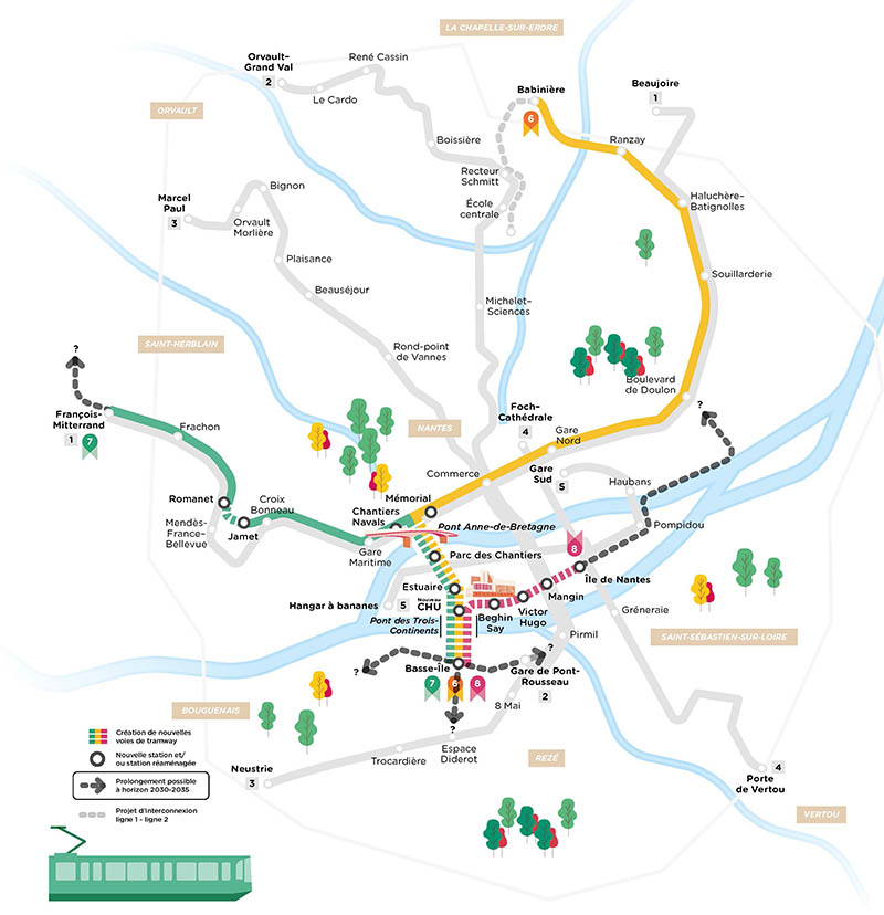 Les tracés des futures lignes 6, 7 et 8 s’appuieront sur les infrastructures existantes. Le projet prévoit la réalisation de cinq kilomètres de nouvelles voies de tramway à des endroits stratégiques du réseau de transport en commun.