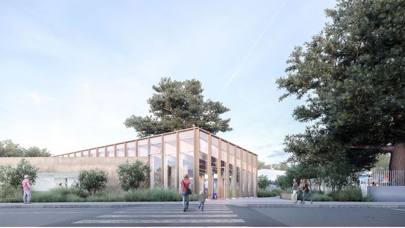 Projet de hall d’accueil de l’école Urbain Le Verrier, dans le quartier Bottière-Pin Sec. © Atelier Mim.