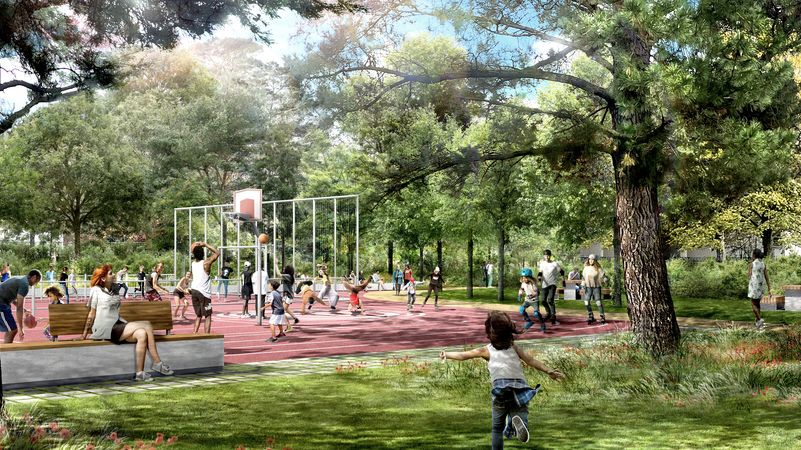 Le futur plateau sportif inclusif du square de la Grande-Noue. © GLG IMAGES PAYSAGES & Jacqueline Osty. Le futur plateau sportif inclusif du square de la Grande-Noue. © GLG IMAGES PAYSAGES & Jacqueline Osty.