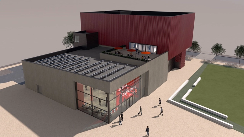 Esquisse d’intention. Le projet prévoit 3 salles de cinéma en rez-de-chaussée et une grande salle à l’étage. © Cinéma Confluences Esquisse d’intention. Le projet prévoit 3 salles de cinéma en rez-de-chaussée et une grande salle à l’étage. © Cinéma Confluences