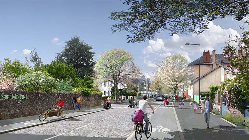 Dans sa partie « cœur de bourg », longeant la ferme de la Saint-Médard, la rue de la Papotière sera bordée de pistes cyclables et de trottoirs confortables. Pour une circulation plus sûre, la vitesse sera limitée à 30 km/h.